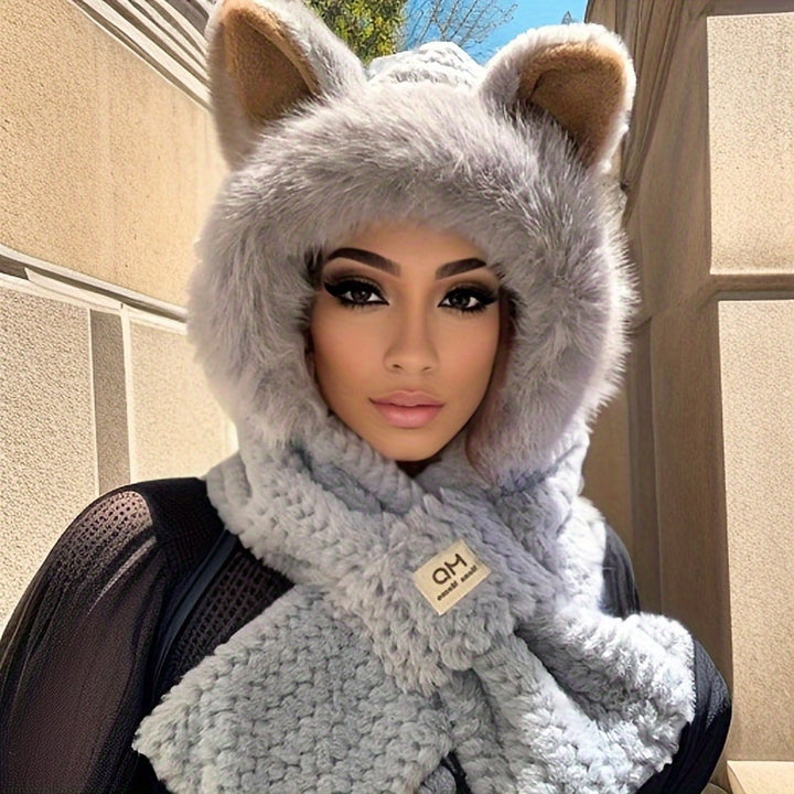 Bella | Cozy Plush Animal Ears Hooded Scarf