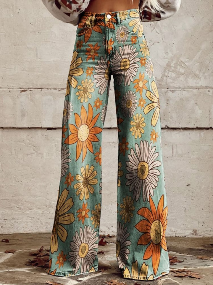 Tania | Vintage Floral Wide-Leg Pants