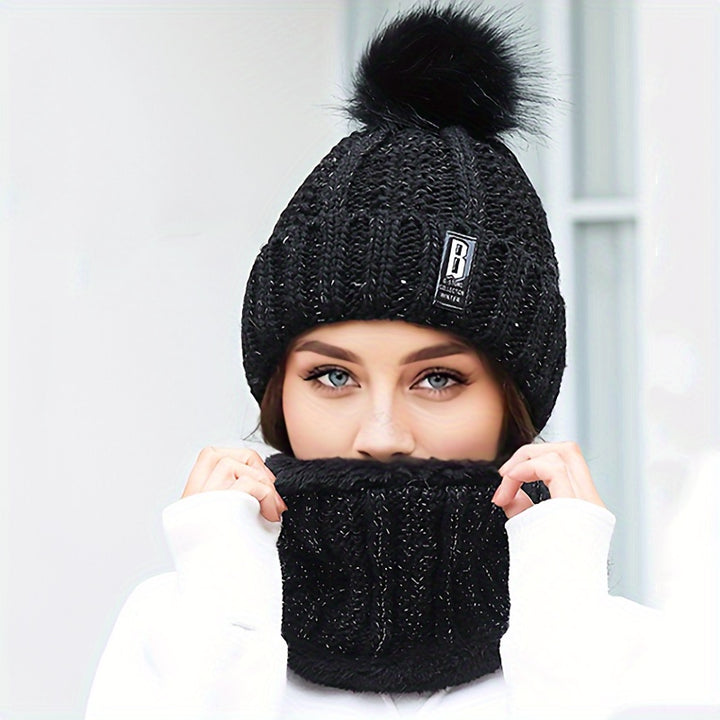 Lila | Cozy Knit Beanie & Fleece-Lined Scarf Set