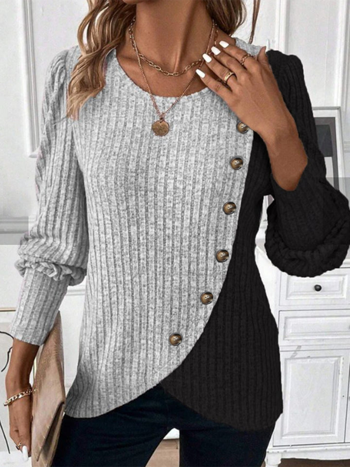 Olivia | Asymmetrical Buttoned Sweater