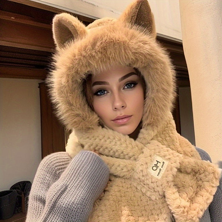 Bella | Cozy Plush Animal Ears Hooded Scarf