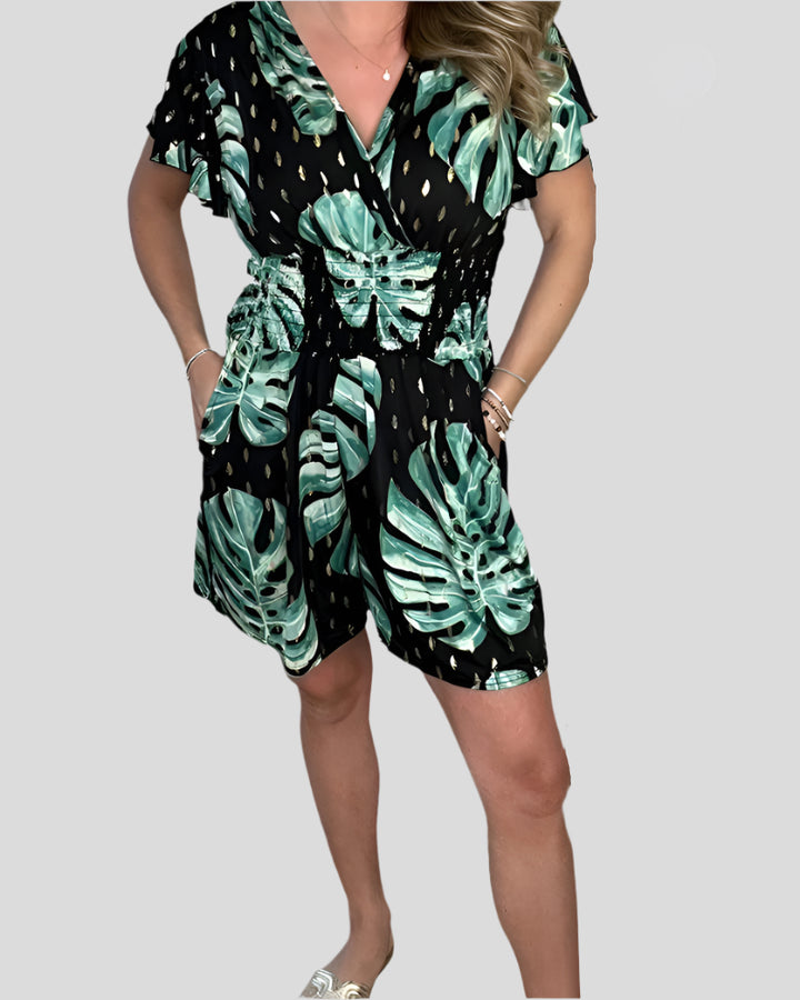 Vaynara | Floral Polka Dot Pocket Romper