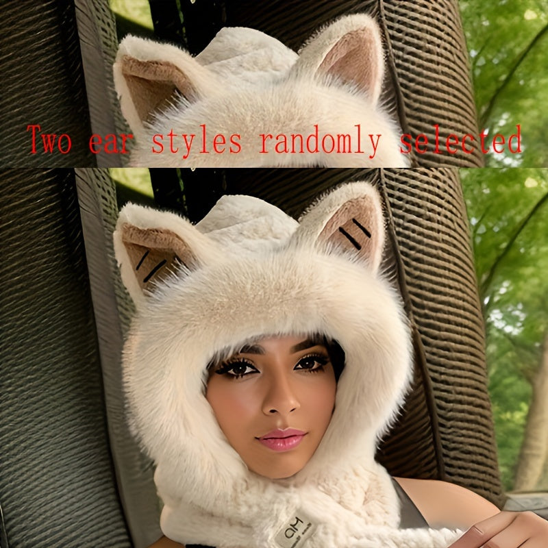 Bella | Cozy Plush Animal Ears Hooded Scarf